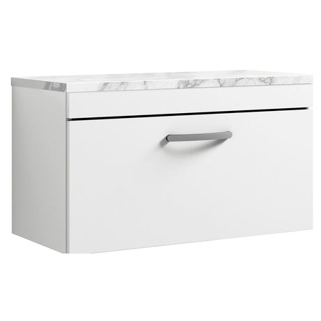 [BFRI062LCM] Millwich Contemporary 1 Drawer Wall Hung Vanity Unit with Carrera Marble Laminate Worktop - Choice of Size and Colour - Cutout