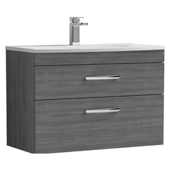 [BFRI067G] Millwich Contemporary 2 Drawer Wall Hung Vanity Unit with Curved Basin - Choice of Size and Colour - Cutout