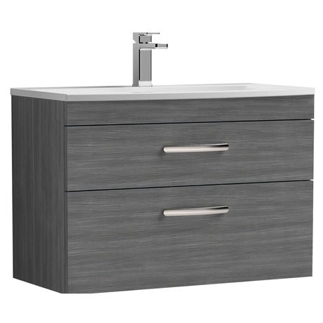 [BFRI067G] Millwich Contemporary 2 Drawer Wall Hung Vanity Unit with Curved Basin - Choice of Size and Colour - Cutout