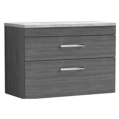 [BFRI067LBG] Millwich Contemporary 2 Drawer Wall Hung Vanity Unit with Bellato Grey Laminate Worktop - Choice of Size and Colour - Cutout
