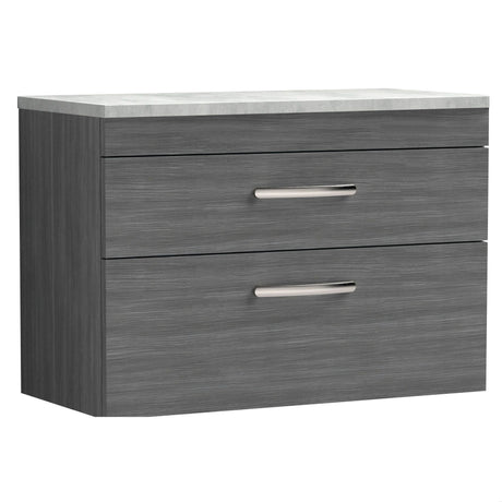 [BFRI067LBG] Millwich Contemporary 2 Drawer Wall Hung Vanity Unit with Bellato Grey Laminate Worktop - Choice of Size and Colour - Cutout