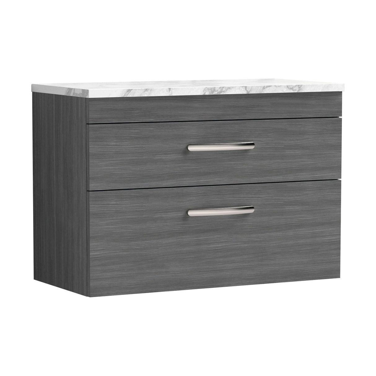 [BFRI067LCM] Millwich Contemporary 2 Drawer Wall Hung Vanity Unit with Laminate Carrara Marble Worktop, 805mm - Cutout