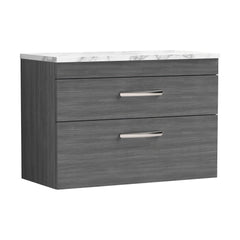 [BFRI067LCM] Millwich Contemporary 2 Drawer Wall Hung Vanity Unit with Laminate Carrara Marble Worktop, 805mm - Cutout