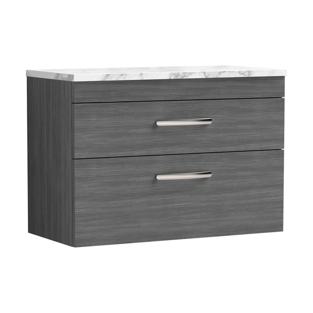 [BFRI067LCM] Millwich Contemporary 2 Drawer Wall Hung Vanity Unit with Laminate Carrara Marble Worktop, 805mm - Cutout