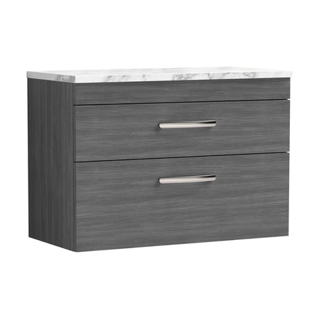 [BFRI067LCM] Millwich Contemporary 2 Drawer Wall Hung Vanity Unit with Carrera Marble Laminate Worktop - Choice of Size and Colour - Cutout