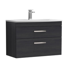 [BFRI068G] Millwich Contemporary 2 Drawer Wall Hung Vanity Unit with Curved Basin, Charcoal Black, 800mm - Cutout