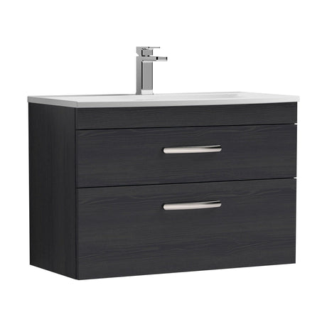 [BFRI068G] Millwich Contemporary 2 Drawer Wall Hung Vanity Unit with Curved Basin, Charcoal Black, 800mm - Cutout