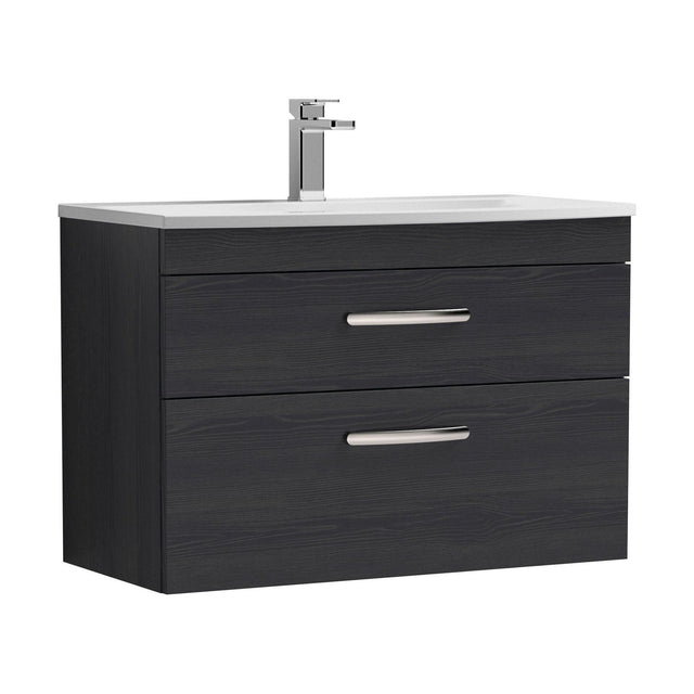 [BFRI068G] Millwich Contemporary 2 Drawer Wall Hung Vanity Unit with Curved Basin, Charcoal Black, 800mm - Cutout