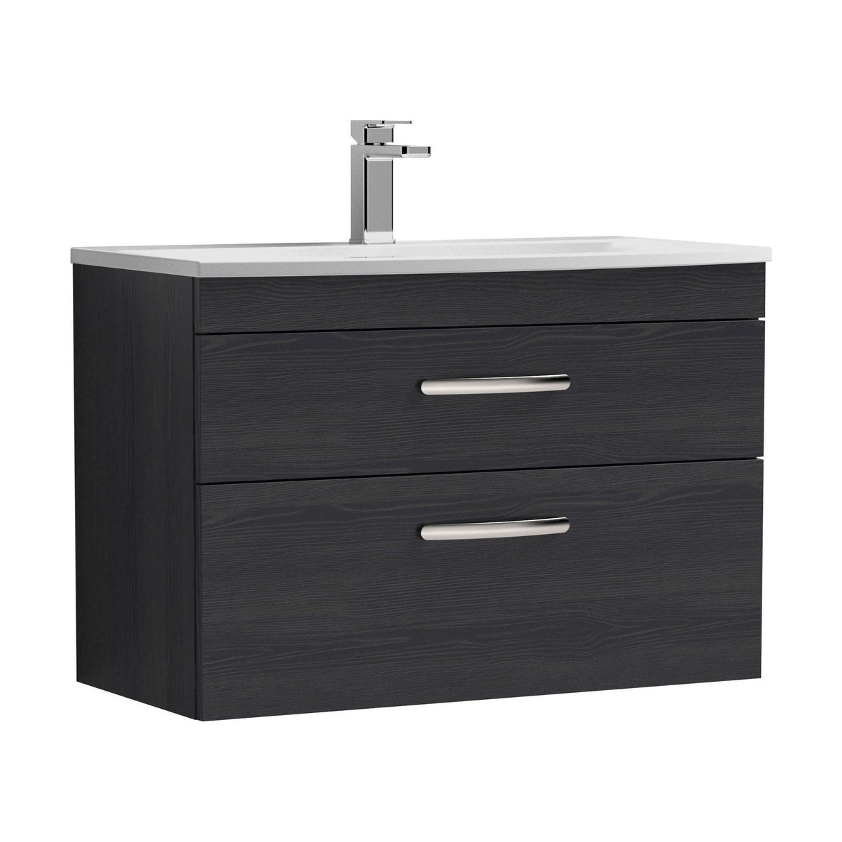 [BFRI068G] Millwich Contemporary 2 Drawer Wall Hung Vanity Unit with Curved Basin - Choice of Size and Colour - Cutout