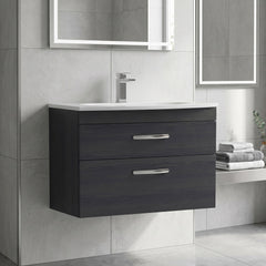 [BFRI068G] Millwich Contemporary 2 Drawer Wall Hung Vanity Unit with Curved Basin - Choice of Size and Colour