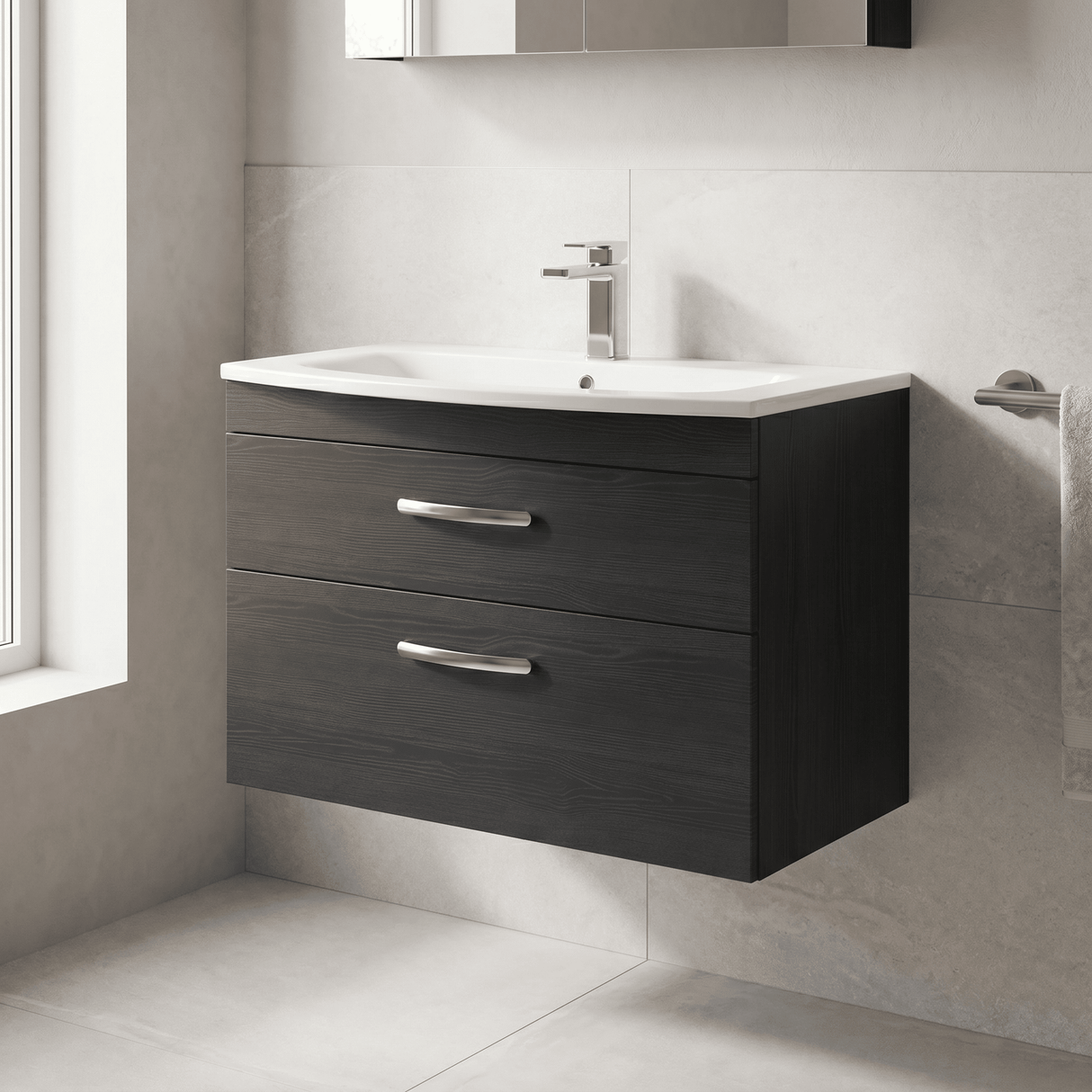 [BFRI068G] Millwich Contemporary 2 Drawer Wall Hung Vanity Unit with Curved Basin - Choice of Size and Colour
