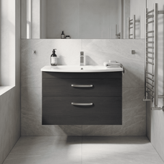 [BFRI068G] Millwich Contemporary 2 Drawer Wall Hung Vanity Unit with Curved Basin - Choice of Size and Colour
