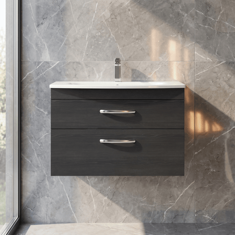 [BFRI068G] Millwich Contemporary 2 Drawer Wall Hung Vanity Unit with Curved Basin - Choice of Size and Colour - Silo
