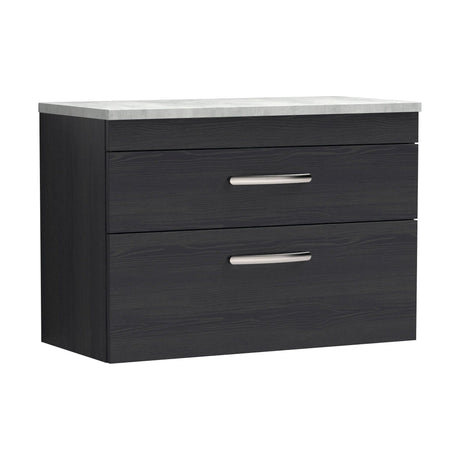 [BFRI068LBG] Millwich Contemporary 2 Drawer Wall Hung Vanity Unit with Bellato Grey Laminate Worktop - Choice of Size and Colour - Cutout