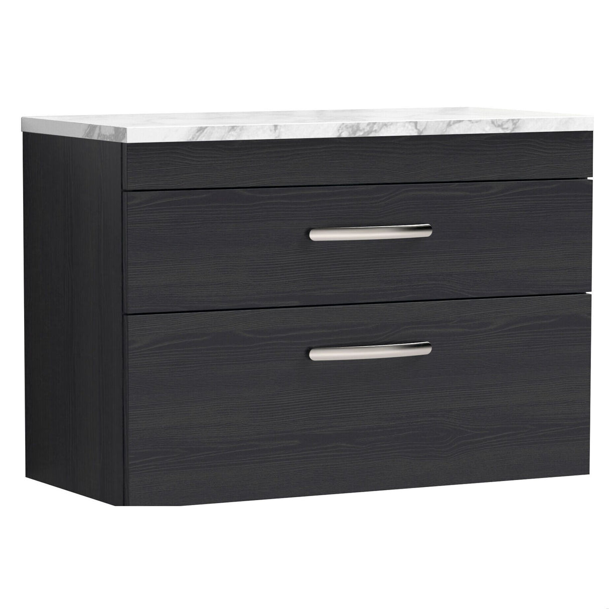 [BFRI068LCM] Millwich Contemporary 2 Drawer Wall Hung Vanity Unit with Carrera Marble Laminate Worktop - Choice of Size and Colour - Cutout
