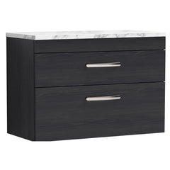 [BFRI068LCM] Millwich Contemporary 2 Drawer Wall Hung Vanity Unit with Carrera Marble Laminate Worktop - Choice of Size and Colour - Cutout