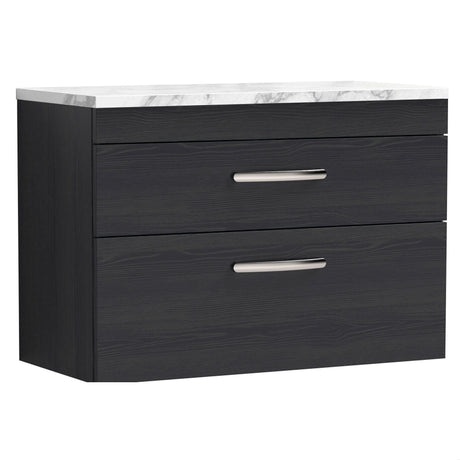 [BFRI068LCM] Millwich Contemporary 2 Drawer Wall Hung Vanity Unit with Carrera Marble Laminate Worktop - Choice of Size and Colour - Cutout