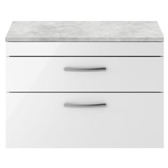 [BFRI069LBG] Millwich Contemporary 2 Drawer Wall Hung Vanity Unit with Bellato Grey Laminate Worktop - Choice of Size and Colour - Cutout