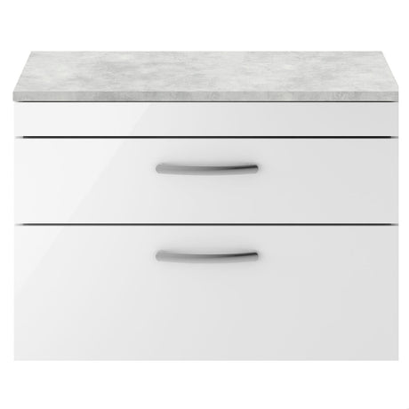 [BFRI069LBG] Millwich Contemporary 2 Drawer Wall Hung Vanity Unit with Bellato Grey Laminate Worktop - Choice of Size and Colour - Cutout