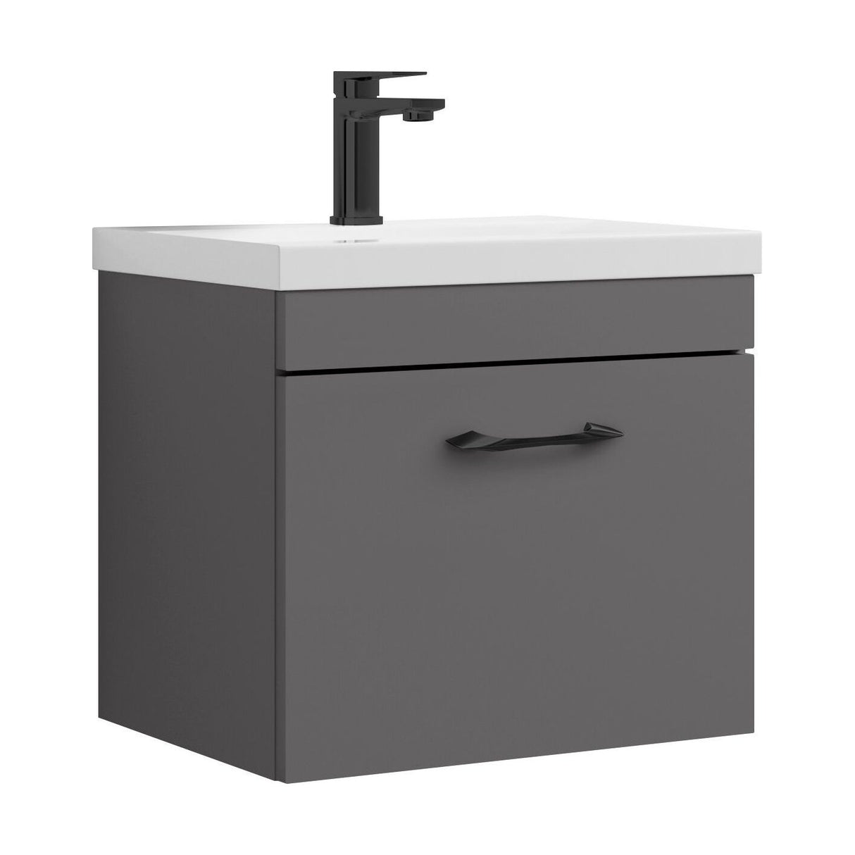 [BFRI073A17] Rio 1 Drawer Wall Hung Vanity Basin Unit - 500mm - Gloss Grey with Black D-shaped handle (Tap Not Included) - Balterley - Cutout