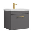[BFRI073A68] Rio 1 Drawer Wall Hung Vanity Basin Unit - 500mm - Gloss Grey with Brushed Brass D-shaped handle (Tap Not Included) - Cutout