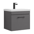 [BFRI073A69] Rio 1 Drawer Wall Hung Vanity Basin Unit - 500mm - Gloss Grey with Square Black D-shaped handle (Tap Not Included) - Balterley - Cutout