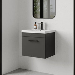 [BFRI073A69] Millwich 1 Drawer Wall Hung Vanity Basin Unit with Black Handle, Choice of Size and Colour