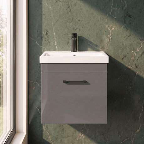 [BFRI073A69] Millwich 1 Drawer Wall Hung Vanity Basin Unit with Black Handle, Choice of Size and Colour - Silo