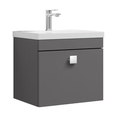 [BFRI073A7] Rio 1 Drawer Wall Hung Vanity Basin Unit - 500mm - Gloss Grey with Chrome Square Handle (Tap Not Included) - Cutout