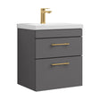 [BFRI074A68] Rio 2 Drawer Wall Hung Vanity Basin Unit - 500mm - Gloss Grey with Brushed Brass D-shaped handles (Tap Not Included) - Cutout