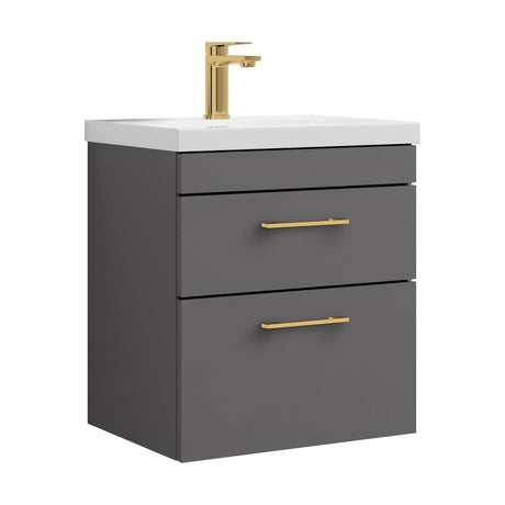 [BFRI074A68] Millwich 2 Drawer Wall Hung Vanity Basin Unit with Brushed Brass Handle, Choice of Size and Colour - Cutout
