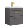 [BFRI074A68] Millwich 2 Drawer Wall Hung Vanity Basin Unit with Brushed Brass Handle, Choice of Size and Colour - Cutout
