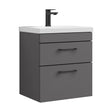 [BFRI074A69] Rio 2 Drawer Wall Hung Vanity Basin Unit - 500mm - Gloss Grey with Square Black D-shaped handles (Tap Not Included) - Balterley - Cutout