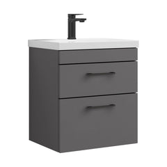 [BFRI074A69] Millwich 2 Drawer Wall Hung Vanity Basin Unit with Black Handle, Choice of Size and Colour - Cutout