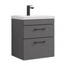 [BFRI074A69] Millwich 2 Drawer Wall Hung Vanity Basin Unit with Black Handle, Choice of Size and Colour - Cutout