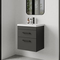 [BFRI074A69] Millwich 2 Drawer Wall Hung Vanity Basin Unit with Black Handle, Choice of Size and Colour - Lifestyle 3