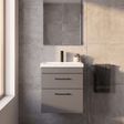 [BFRI074A69] Rio 2 Drawer Wall Hung Vanity Basin Unit - 500mm - Gloss Grey with Square Black D-shaped handles (Tap Not Included) - Balterley - Silo