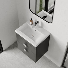 [BFRI074A7] Rio 2 Drawer Wall Hung Vanity Basin Unit - 500mm - Gloss Grey with Chrome Square Handles (Tap Not Included) - Lifestyle 2