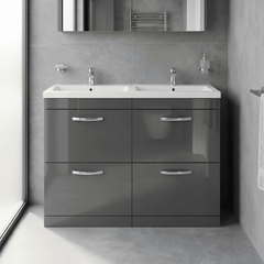 [BFRI076F] Millwich Contemporary 4 Drawer Floor Standing Vanity Unit with Basin - Choice of Colour - Silo