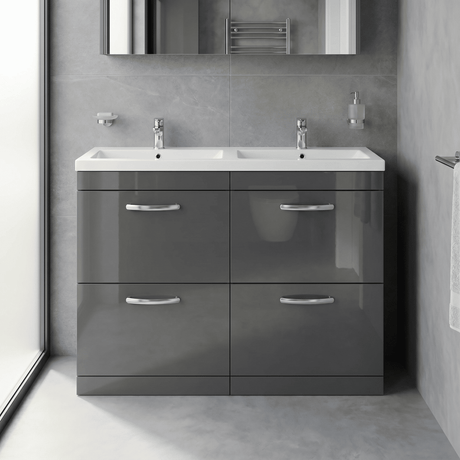 [BFRI076F] Millwich Contemporary 4 Drawer Floor Standing Vanity Unit with Basin - Choice of Colour - Silo