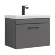 [BFRI077A69] Rio 1 Drawer Wall Hung Vanity Basin Unit - 600mm - Gloss Grey with Square Black D-shaped handle (Tap Not Included) - Balterley - Cutout