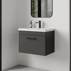 [BFRI077A69] Millwich 1 Drawer Wall Hung Vanity Basin Unit with Black Handle, Choice of Size and Colour