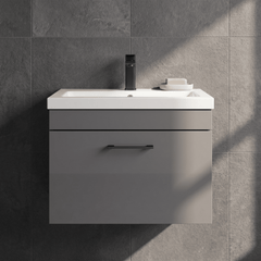 [BFRI077A69] Millwich 1 Drawer Wall Hung Vanity Basin Unit with Black Handle, Choice of Size and Colour - Silo