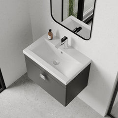 [BFRI077A7] Rio 1 Drawer Wall Hung Vanity Basin Unit - 600mm - Gloss Grey with Chrome Square Handle (Tap Not Included) - Lifestyle 2