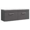 [BFRI077LBG2] Millwich Contemporary 2 Drawer Wall Hung Vanity Unit with Bellato Grey Laminate Worktop - Choice of Colour - Cutout