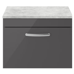 [BFRI077LBG] Millwich Contemporary 1 Drawer Wall Hung Vanity Unit with Bellato Grey Laminate Worktop - Choice of Size and Colour - Cutout