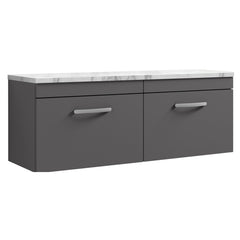 [BFRI077LCM2] Millwich Contemporary 2 Drawer Wall Hung Vanity Unit with Carrera Marble Laminate Worktop - Choice of Colour - Cutout