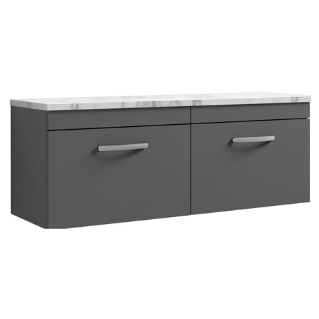 [BFRI077LCM2] Millwich Contemporary 2 Drawer Wall Hung Vanity Unit with Carrera Marble Laminate Worktop - Choice of Colour - Cutout