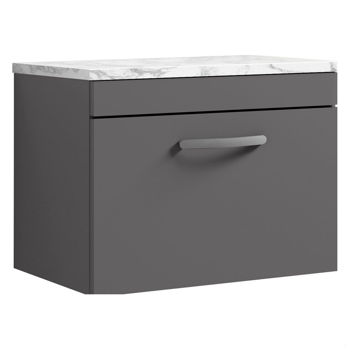 [BFRI077LCM] Millwich Contemporary 1 Drawer Wall Hung Vanity Unit with Carrera Marble Laminate Worktop - Choice of Size and Colour - Cutout
