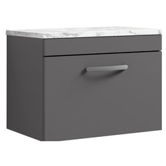 [BFRI077LCM] Millwich Contemporary 1 Drawer Wall Hung Vanity Unit with Carrera Marble Laminate Worktop - Choice of Size and Colour - Cutout